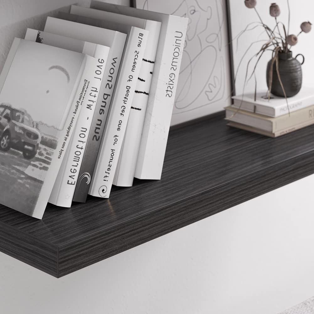 Floating Shelf, Set of 2 Wall Shelf, 36 in W x 12.75 in D x 2 in H Wooden Floating Wall Shelf with Invisible Brackets for Living Room/Bedroom/Bathroom/Kitchen Storage and Decor, Black Wood