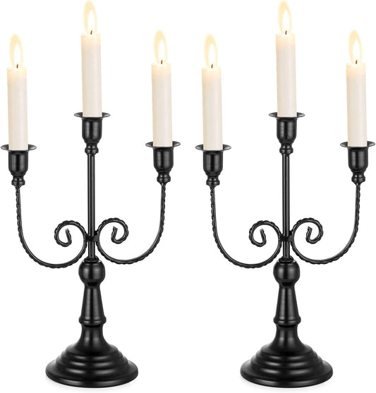 Halloween Candle Holder Candelabra - Black Candle Stick Holders Pack of 2 Decorative Candleholders for Christmas Decoration
