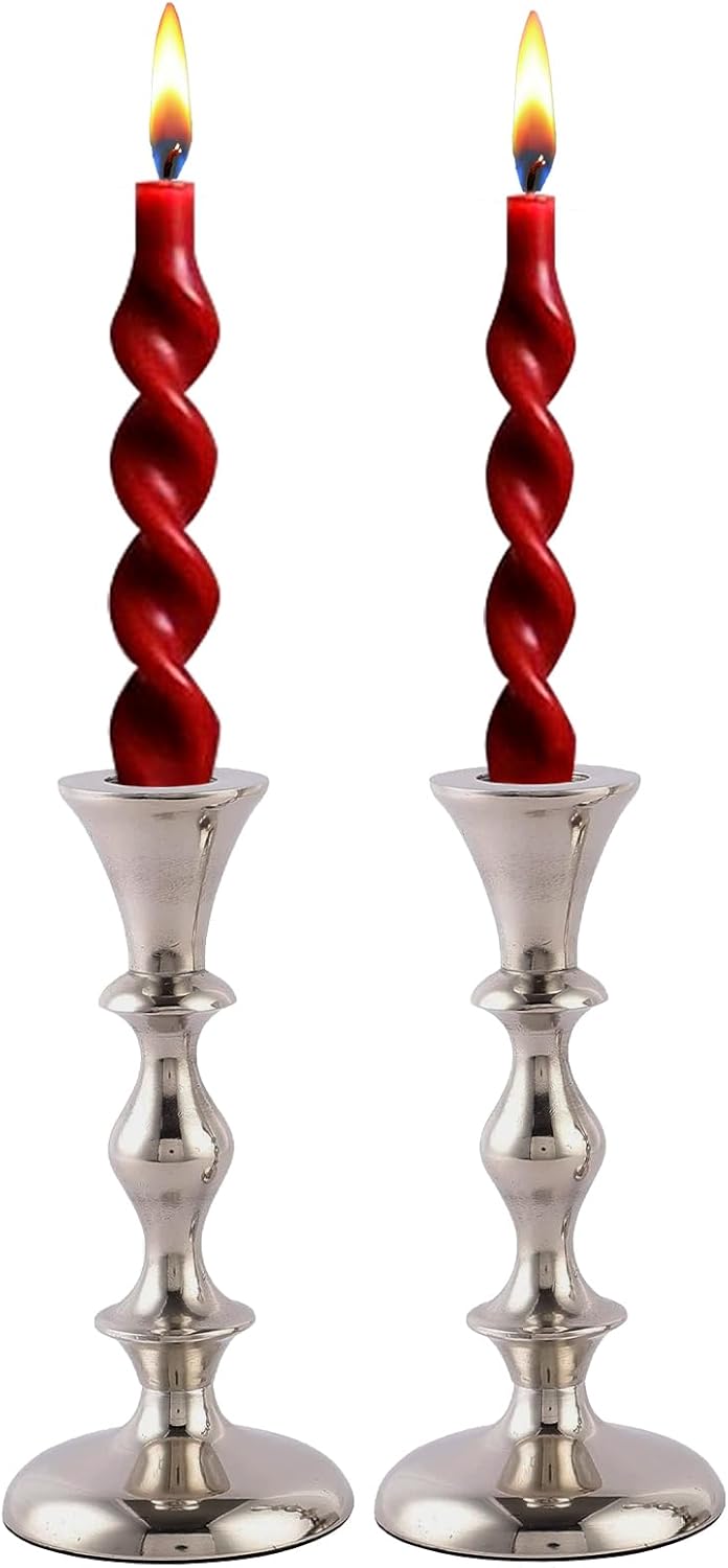 Silver Candle Holders Set of 2 Decorative Centerpiece Table Candlesticks Holders for Taper Candles Home Decor Easter Candle Holders for Dinner Party Wedding Decorations