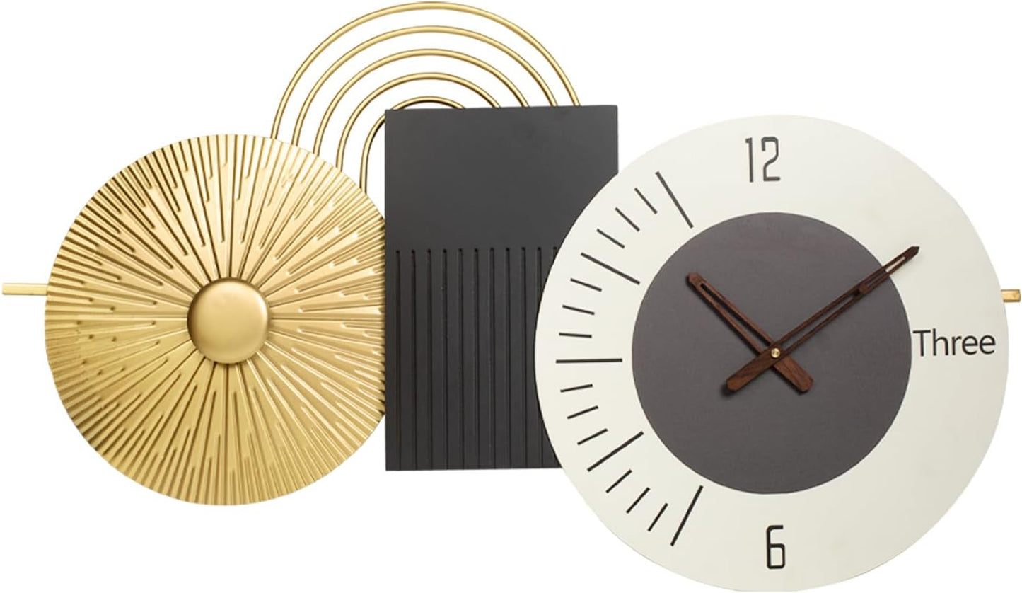 33inch Modern Wall Clock Decorative Clocks for Living Room,Light Luxury Style Timepiece, Metal & Wood Watch Battery Operated Perfect for Suitable for Living Room,Bed Room, Kitchen, Office