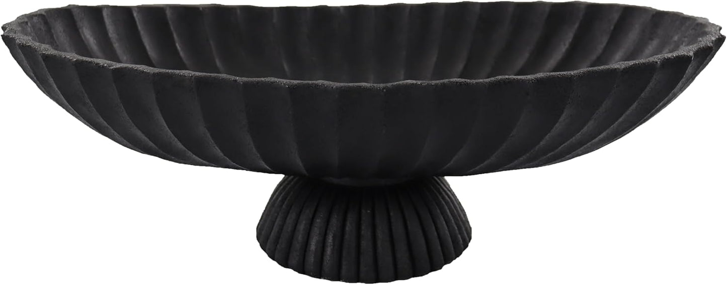 14.5" Large Decorative Long Bowl - Black Fluted Scalloped Decorative Bowls for Home Decor - Ruffle Decor,Stylish Key Bowl for Entry Table,Decorative Fruit Bowls for Kitchen Counter