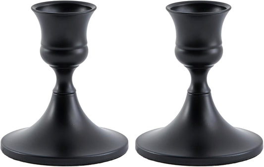 Black Taper Candle Holder Set, Vintage Metal Candlestick Holders for Table Décor (Black)
