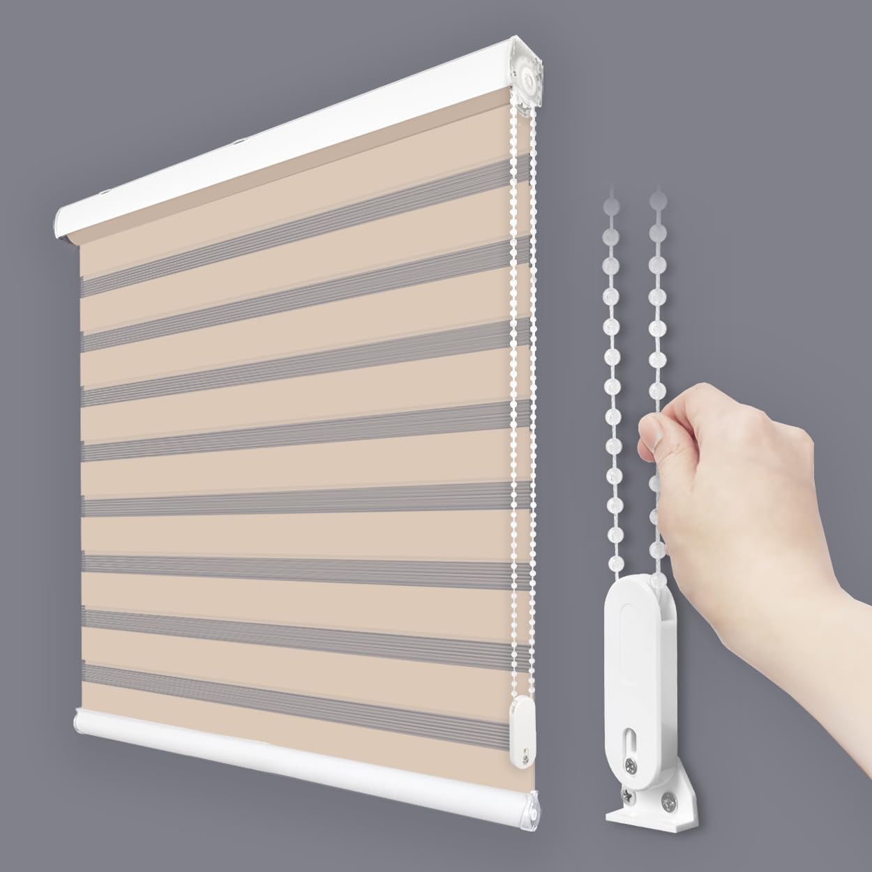 Foiresoft Standard Custom Zebra Roller Blinds for Windows [W10–105 x H10–115 Inch, Beige, Basic], Light Filtering Dual Layer Shades for Bedroom, Living Room, Office, 13 Colors