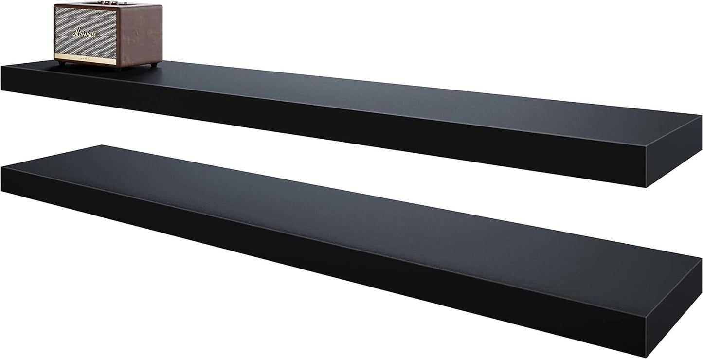 BAMEOS Floating Shelves,40 in W x 8in D Wall Mounted Wooden Shelves with Invisible Brackets Set of 2, Hanging Wall Shelves Decoration for Bedroom, Bathroom, Living Room and Kitchen