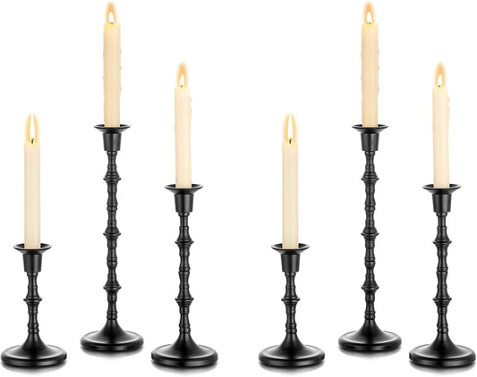 Black Candlestick Holders Taper Candle Holders Bulk 6 Pcs Antique Iron Metal Candle Sticks Holders Tall Candle Holder Matte Table Decor for Halloween Kwanzaa Easter Valentines Shabbat