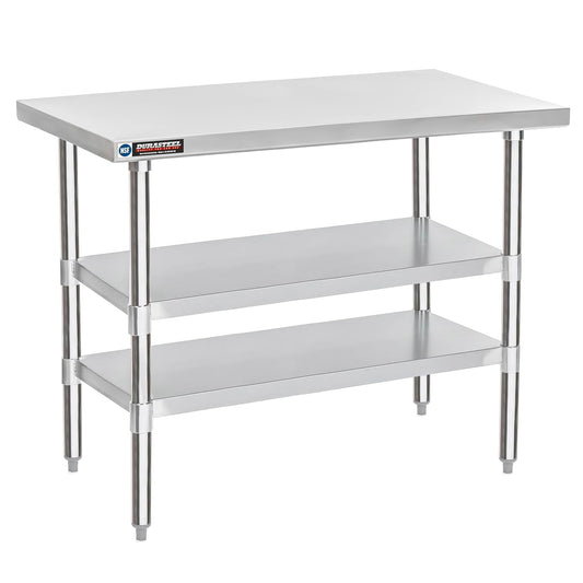 DuraSteel Food Prep Stainless Steel Table - 24 x 48 Inch Commercial Metal Workbench with Adjustable Under Shelf - NSF Certified - for Restaurant, Warehouse, Home, Kitchen, Garage