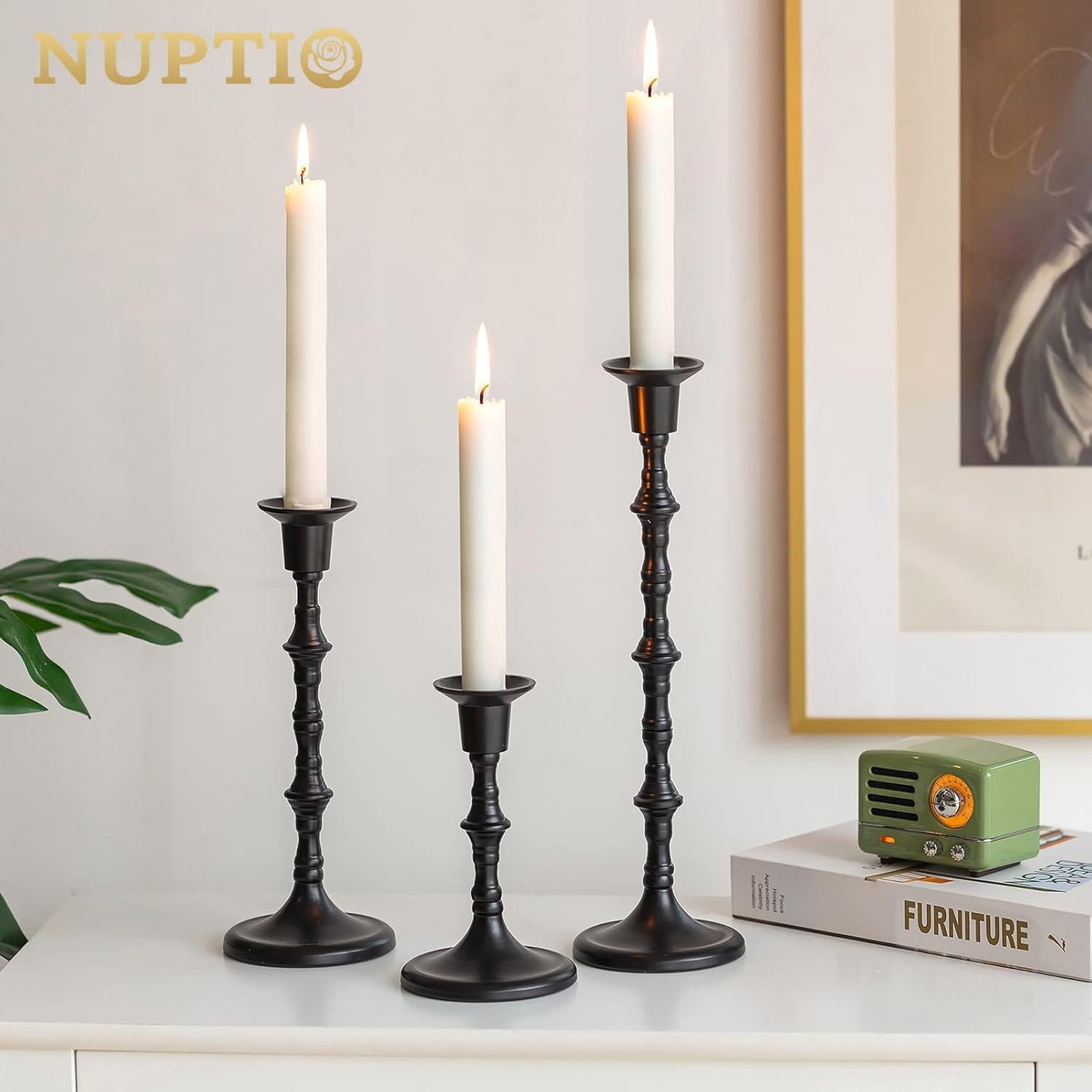 Black Candlestick Holders Taper Candle Holders Bulk 6 Pcs Antique Iron Metal Candle Sticks Holders Tall Candle Holder Matte Table Decor for Halloween Kwanzaa Easter Valentines Shabbat