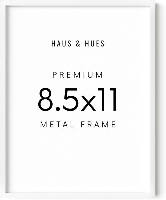 HAUS AND HUES 8.5x11 White Picture Frame - Aluminum Photo Frames for Wall Collage, Shatterproof Plexiglass - Perfect for Diplomas, Documents, Certificates (8.5x11 in, White)