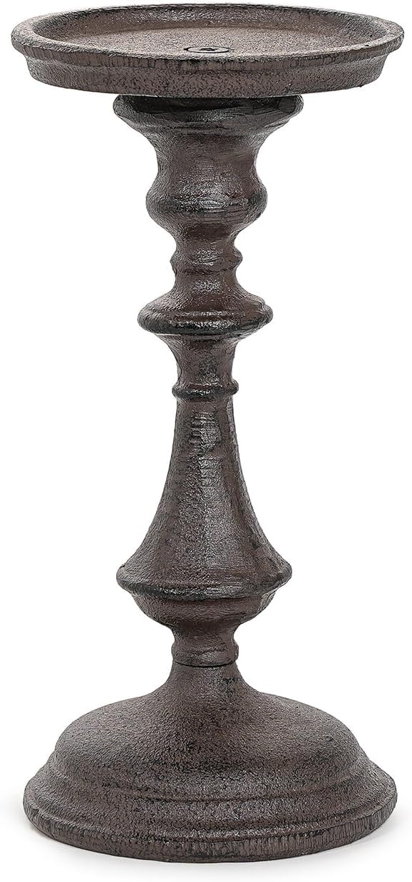 Rustic Cast Iron Pillar Candle Holder, 7.8" Tall Vintage Candlestick Holders, Table Centerpiece Metal Candle Holder, Farmhouse Candle Stand for Fireplace Shelf Home Decor