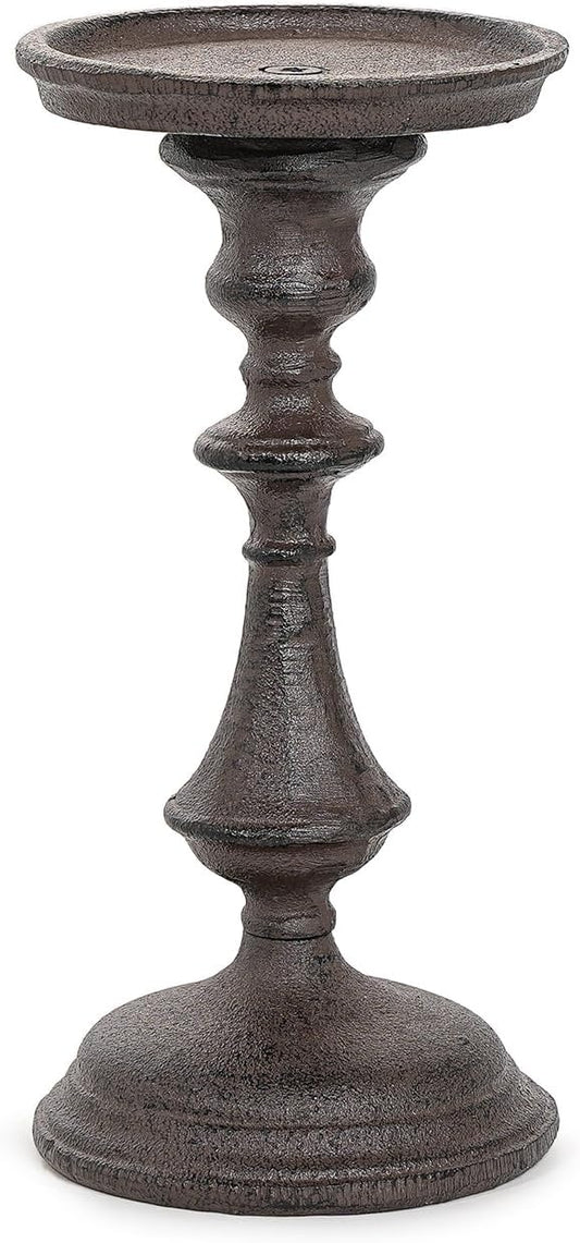Rustic Cast Iron Pillar Candle Holder, 7.8" Tall Vintage Candlestick Holders, Table Centerpiece Metal Candle Holder, Farmhouse Candle Stand for Fireplace Shelf Home Decor