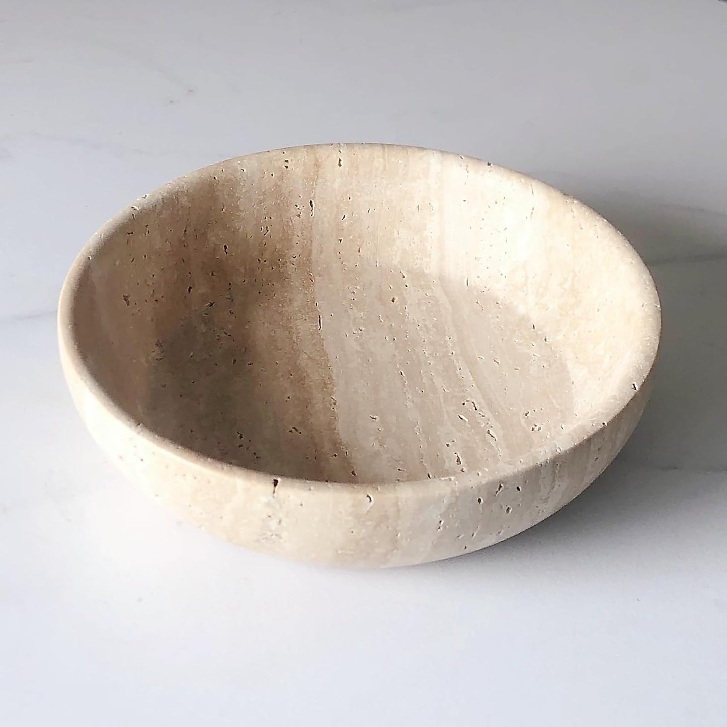 Large Travertine Decorative Bowl — Natural Stone Fruit Bowl for Coffee Table & Entryway Styling