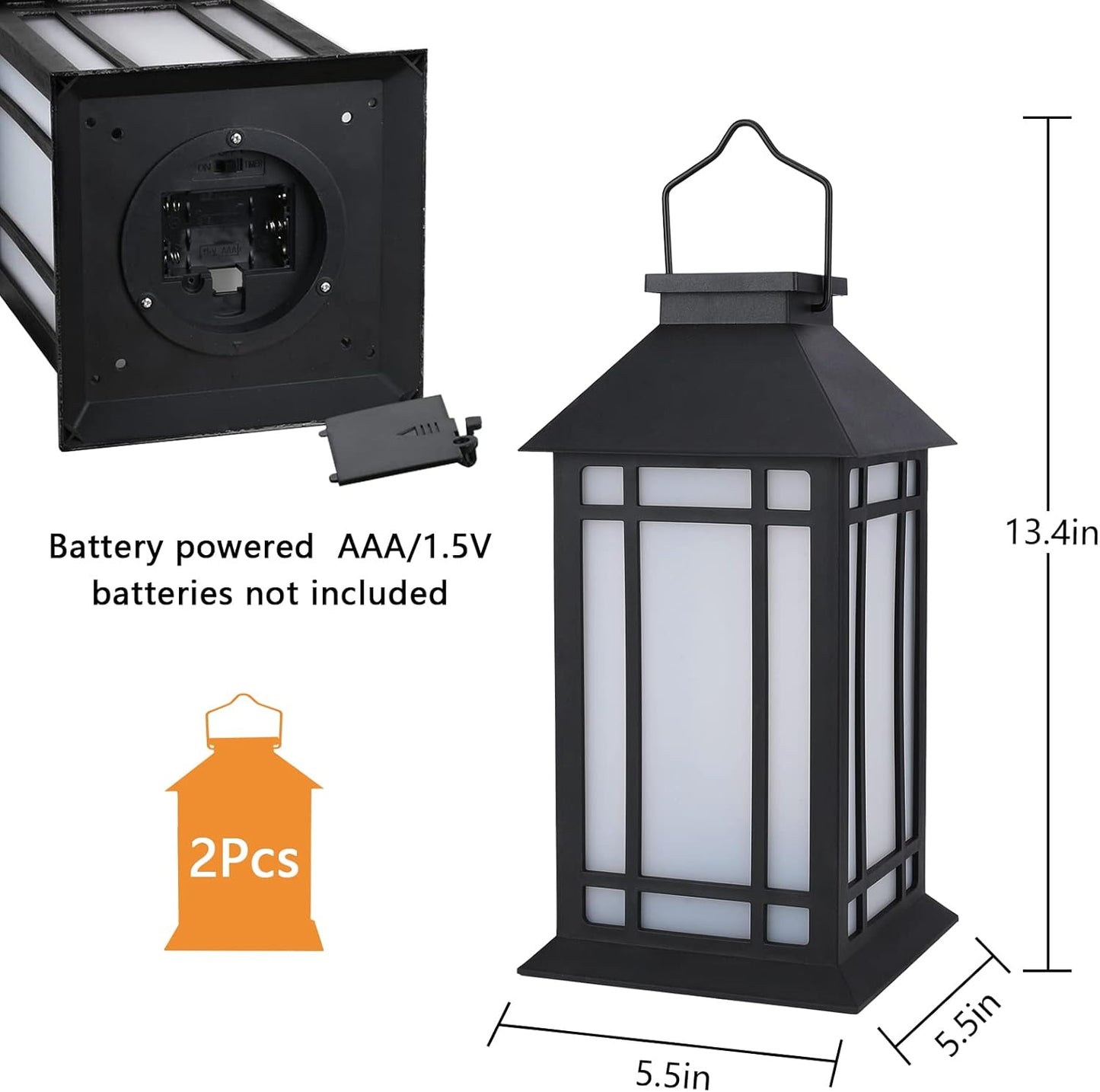 13-Inch Waterproof Battery-Powered Outdoor LED Lantern with Flameless Candle & Timer