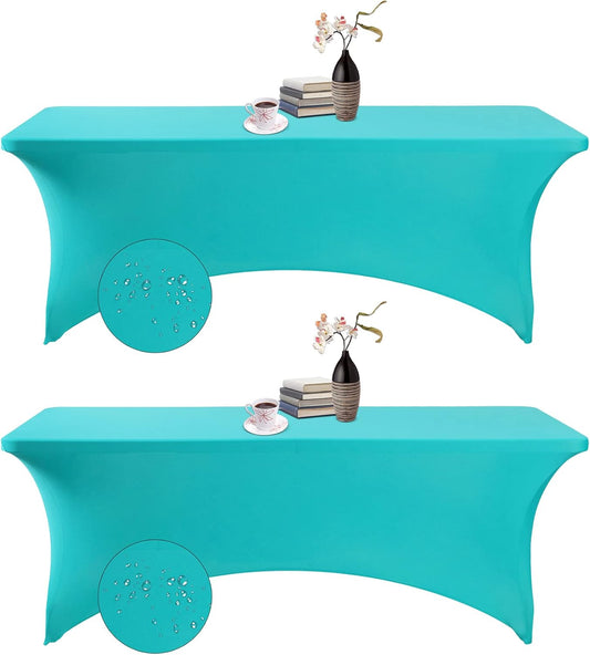 2Pack Spandex Waterproof Table Covers 8ft，Spandex 8ft Waterproof Table Cover for Party,Wedding, Banquet, and Events(Turquoise)