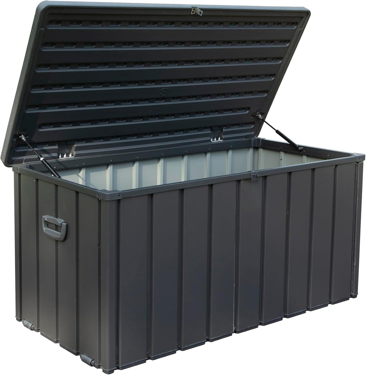 Domi 120 Gallon Deck Box, Patio Storage Box with Resin Lid, Steel Tool Waterproof Outdoor Storage Container for Outside Cushions, Lockable Outdoor Storage Bin for Garden and Pools Tools (Gray)