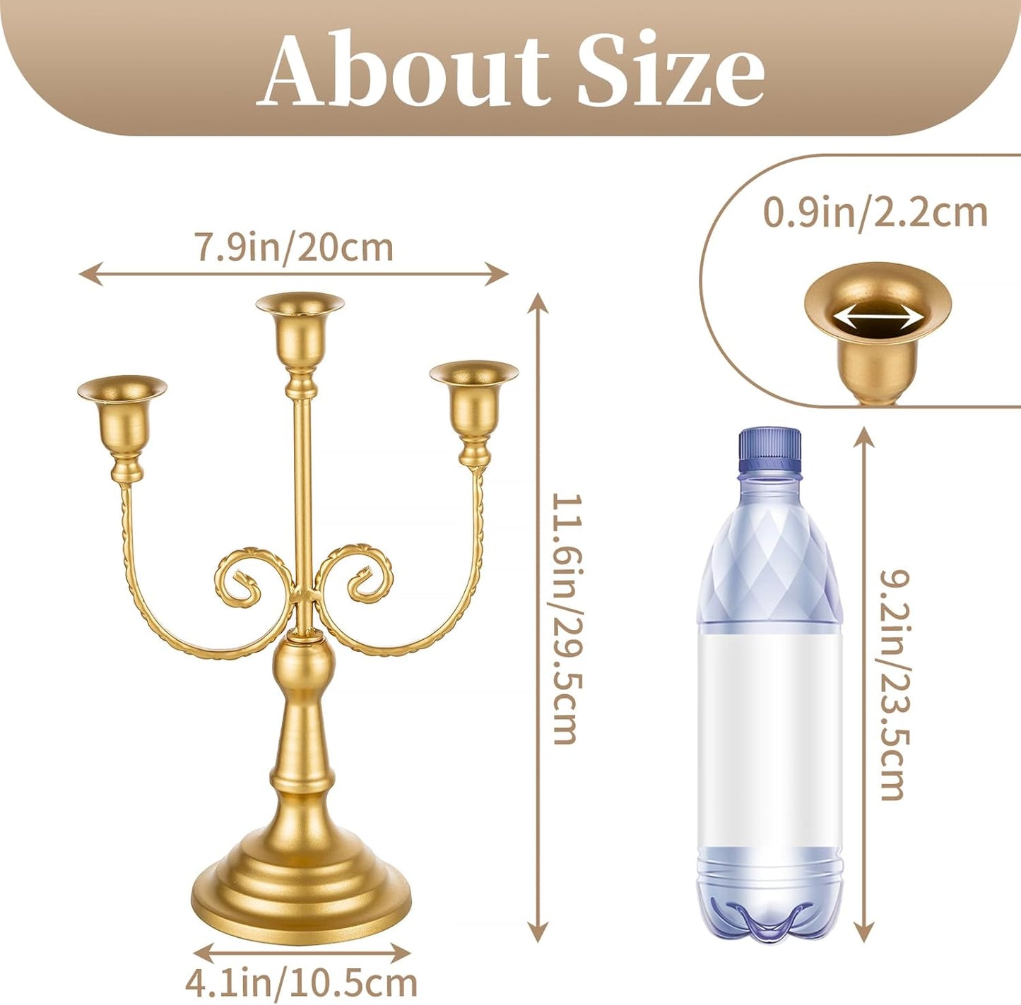 Gold Taper Candle Holder for Centerpiece - 3-arm Candlesticks Holder for Wedding Table Centerpieces Metal Candle Stick Holders for Fireplace Mantle Set of 6