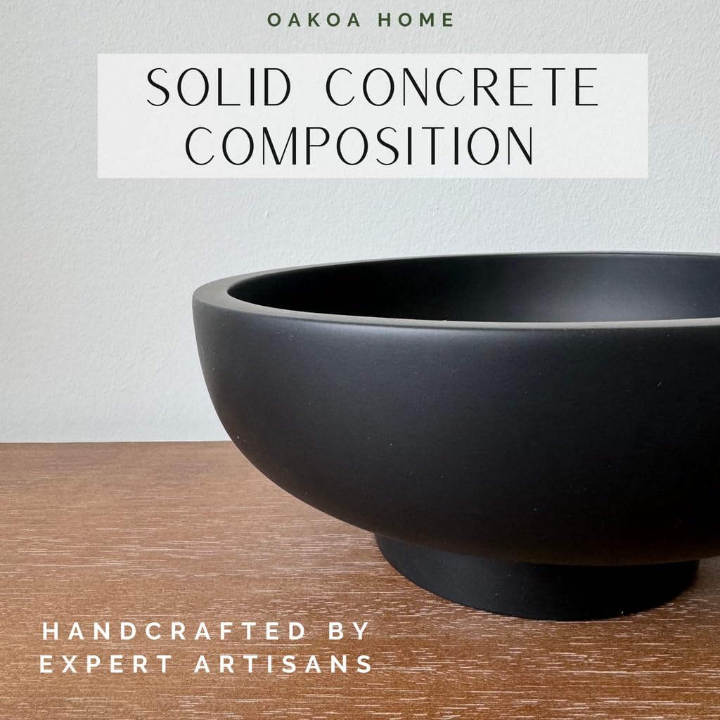 Black Concrete Pedestal Bowl — Modern Decorative Centerpiece for Coffee Table & Home Styling
