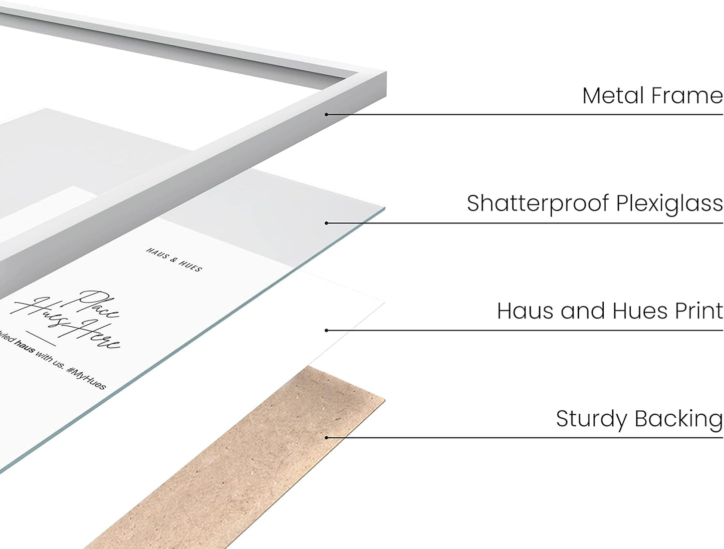 HAUS AND HUES 8.5x11 White Metal Picture Frames - Features Premium Aluminum, Shatterproof Plexiglass - Perfect for Diplomas, Documents, Certificates (8.5x11 in, White, Set of 6)