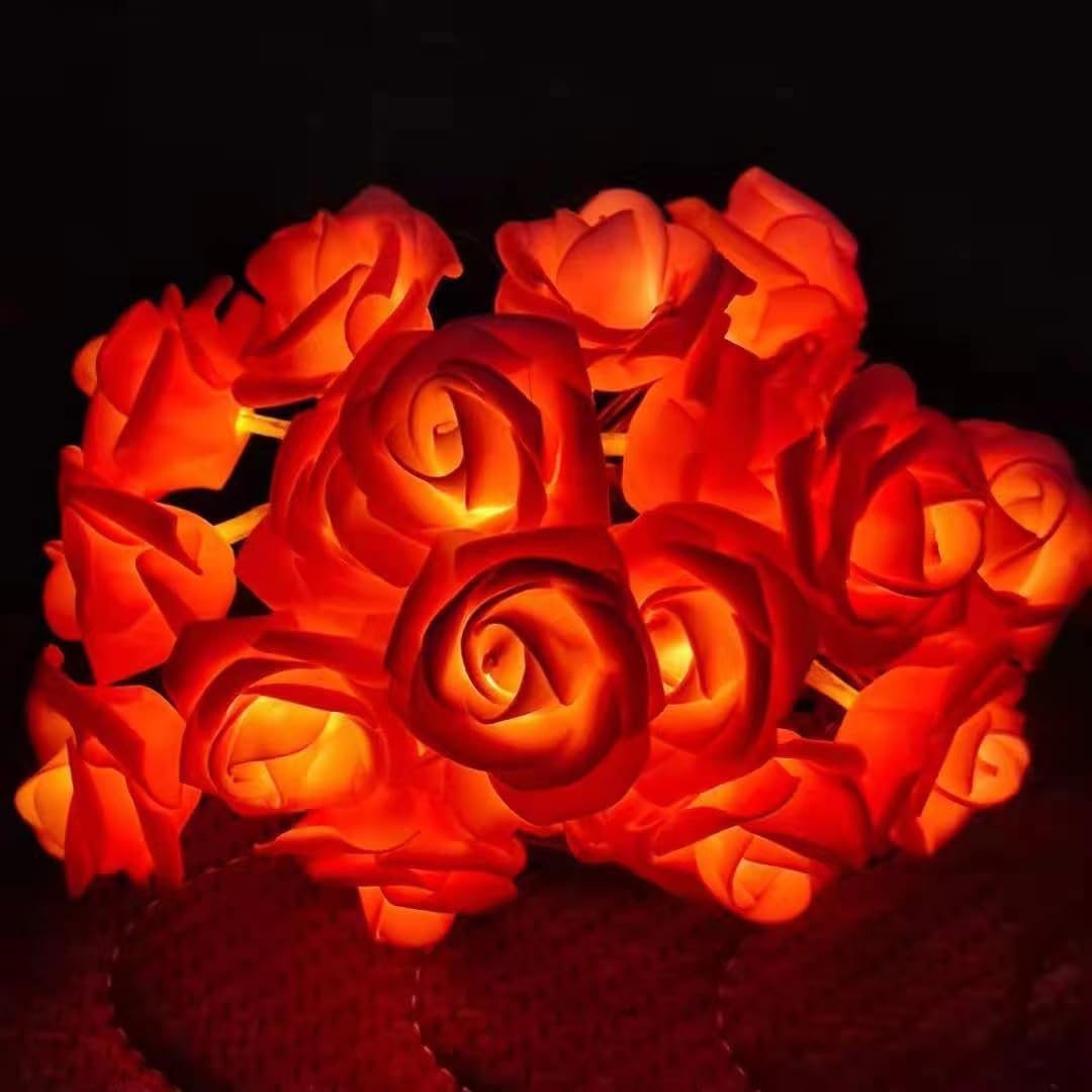 Everlasting Splashes LED Rose Flower Fairy String Lights Battery Operated Warm Flashing Light Romantic Proposal Wedding Party Birthday Christmas Thanksgiving DIY Indoor Outdoor Decorations (Red&Pink)