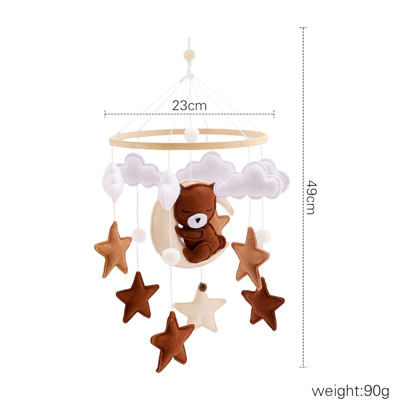 Baby Mobile for Crib - Animal Crib Mobile With Music for Girls and Boys, Wooden Bed Bell Hanging, Nursery Mobile for Bassinet Room Decor (Bear)