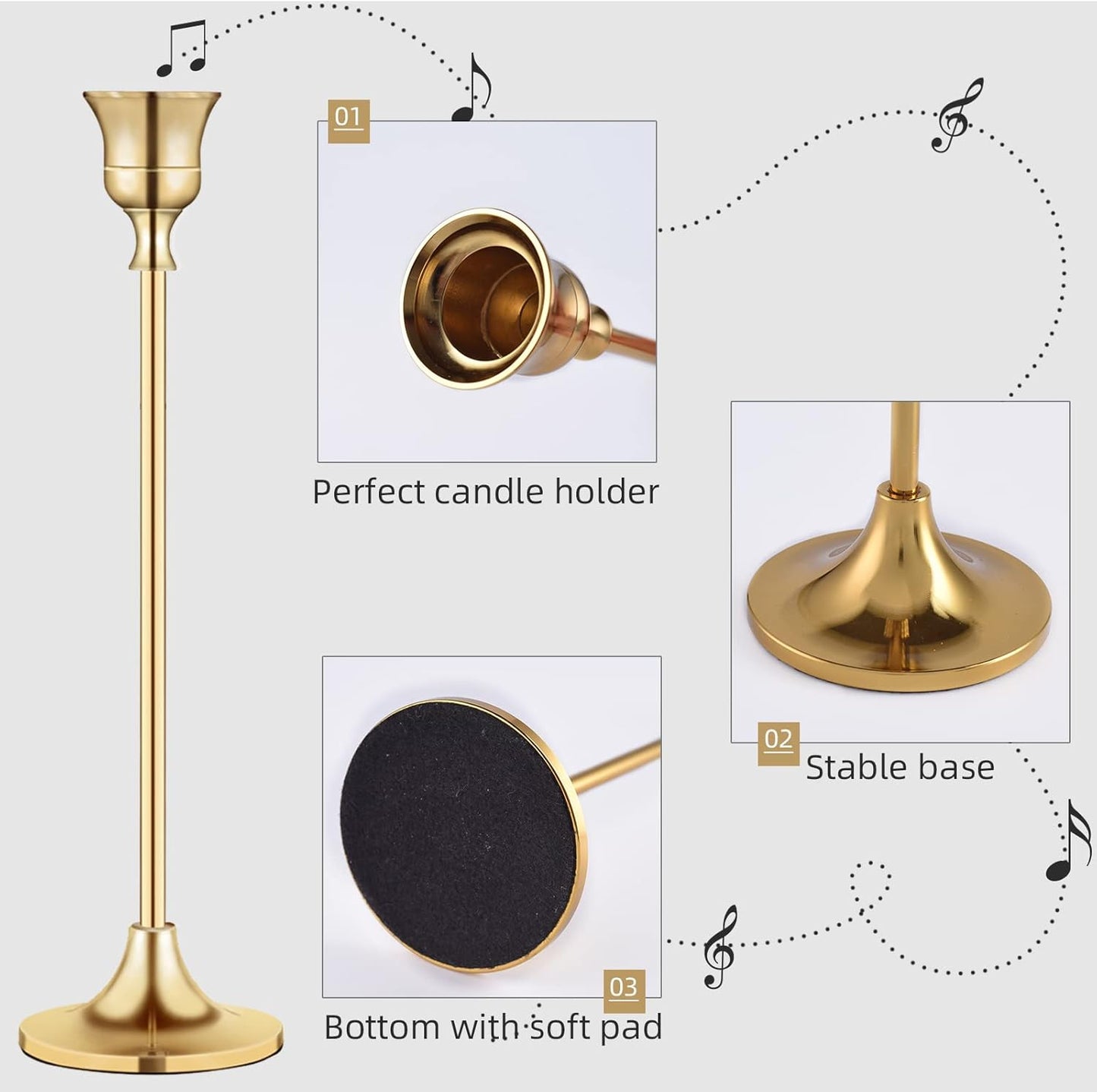 Taper Candle Holder for Candlesticks Gold Brass Vintage Candle Stick Candle Holders Candelabra Candle Holder for Fireplace Party Dining Home