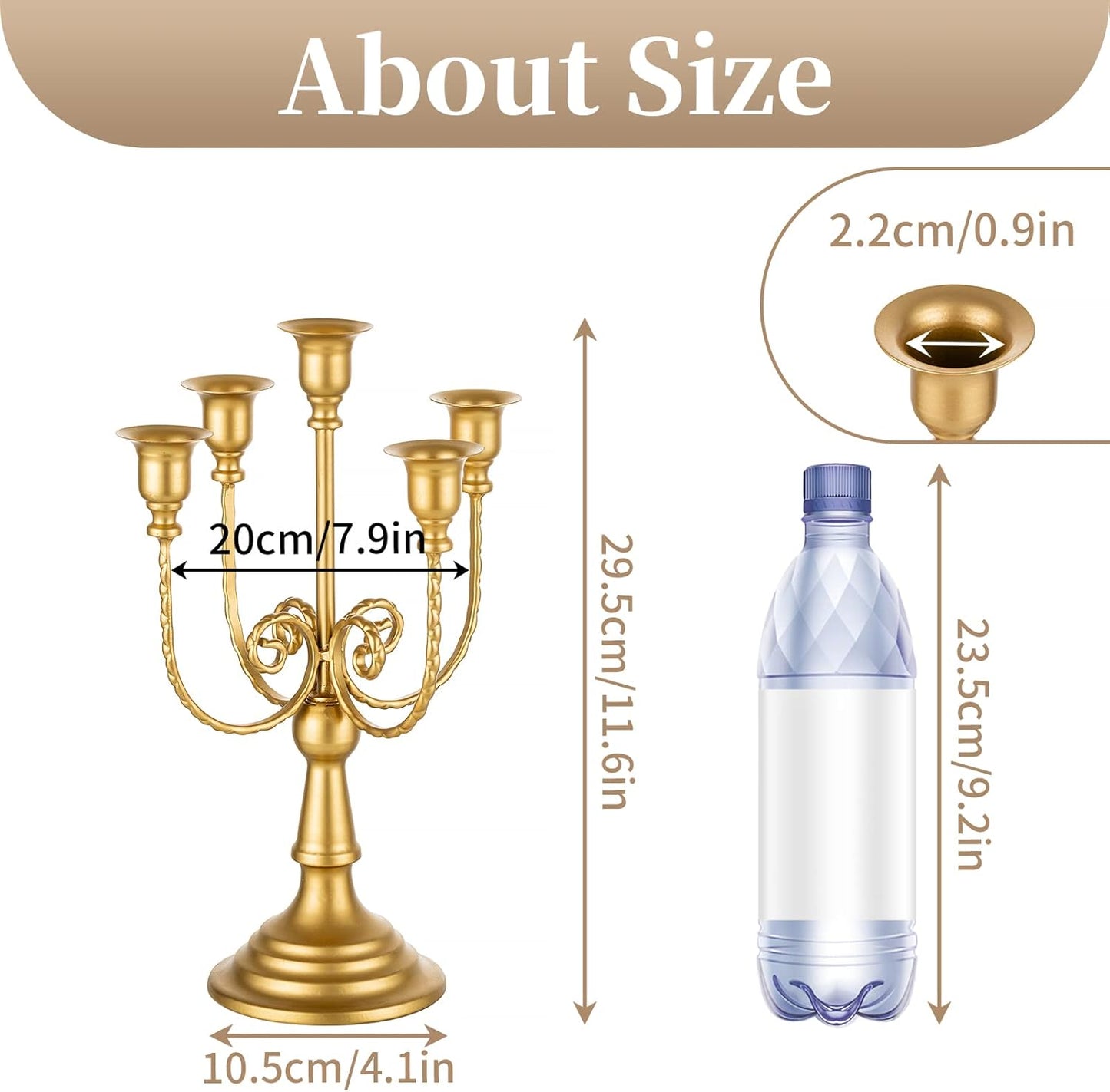 Candelabra Candle Holder Gold Set of 6-5-arm Metal Candlestick Holders for Taper Candles for Centerpieces Table Wedding Christmas Fireplace Decor Birthday