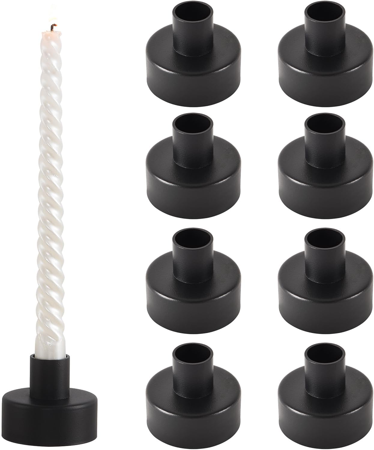 Black Candlestick Holders Set of 8 – Minimal Vintage Taper Candle Holders for Table & Fireplace Decor