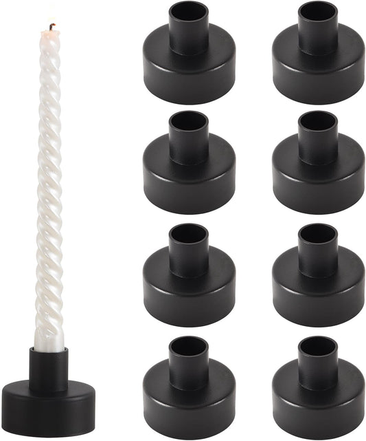 Black Candlestick Holders Set of 8 – Minimal Vintage Taper Candle Holders for Table & Fireplace Decor