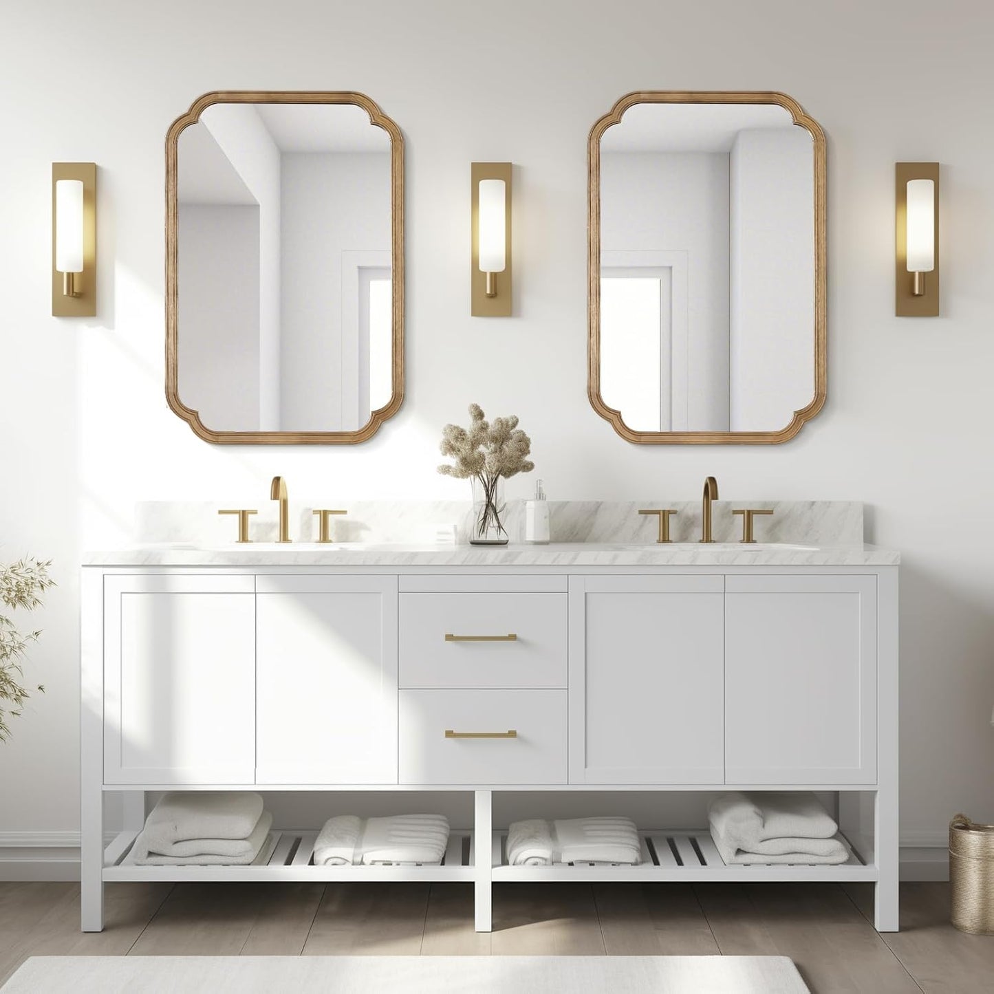 WallBeyond 24" x 36" Rounded Corner Arch Wall Mirror with Wood Frame for Entryway, Living Room or Bedroom Home Decor - Light Woodgrain, Honey-Colored