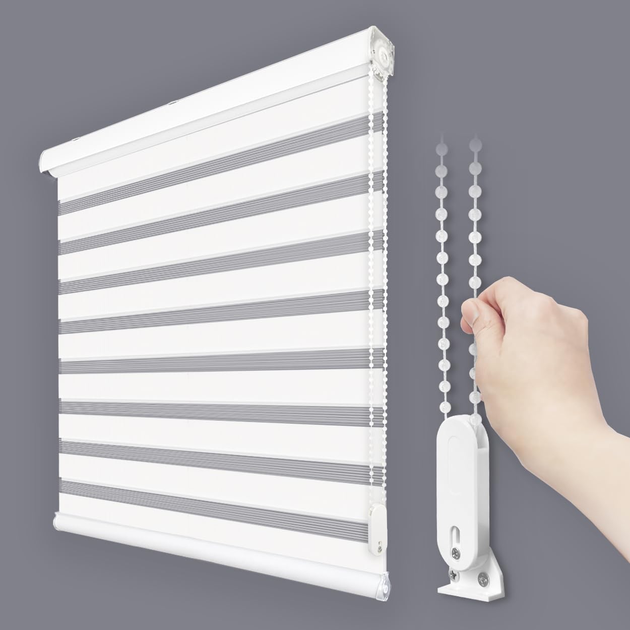 Foiresoft Standard Zebra Roller Blinds for Windows [W50 x H64 Inch, White, Basic], Light Filtering Dual Layer Shades for Bedroom, Living Room, Office, 13 Colors