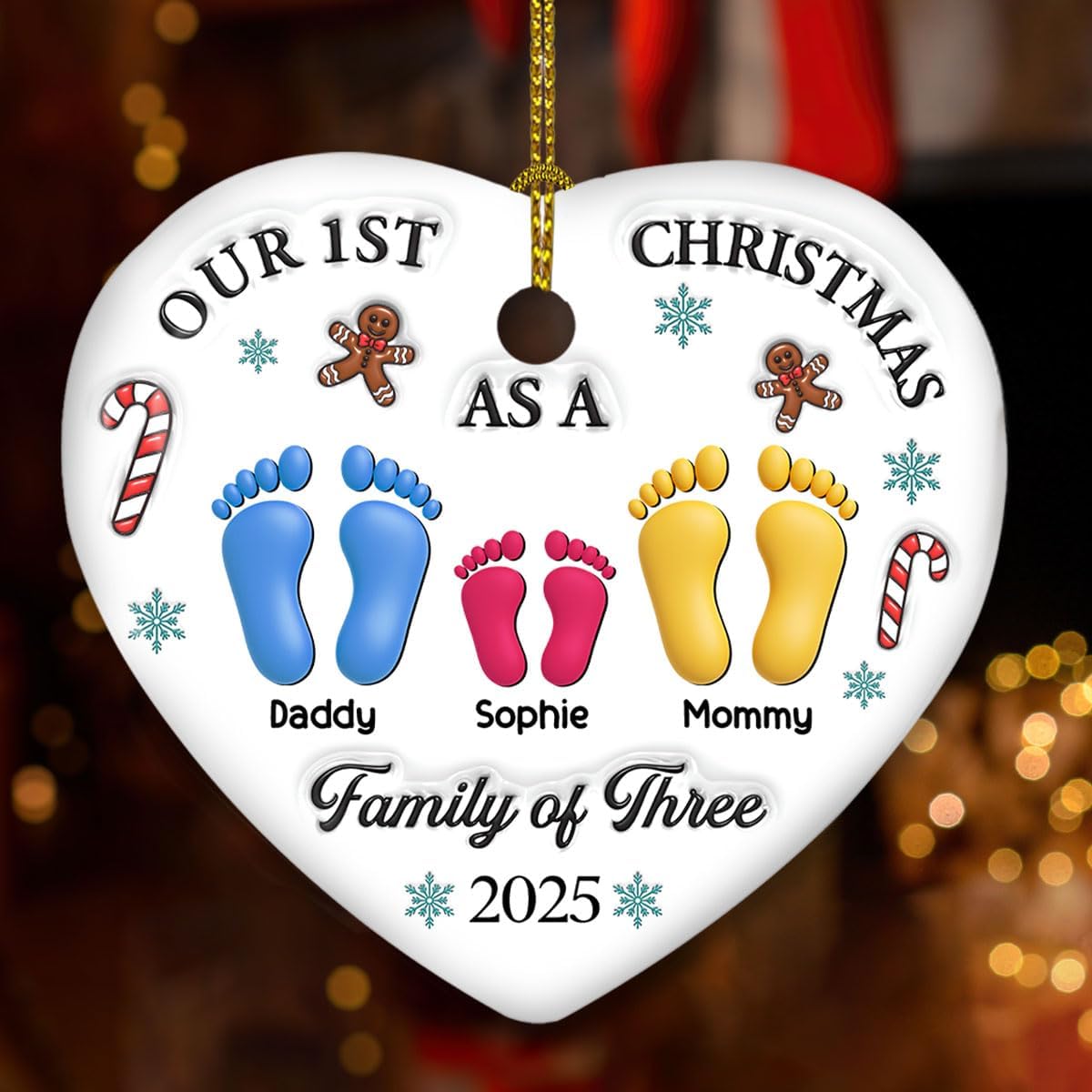 Custom Heart Ceramic Ornament – Our First Christmas Personalized Gift for Newlyweds or Newly Married Woman, Ideal Christmas Keepsake