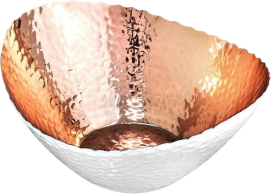 Hand Hammered Decorative Bowl for Home Decor, 7.5-Inch White and Copper Plated – Key Bowl for Entryway Table, Catch All, Decorative Fruit Basin, Key Holder, Bowls for Home Decor