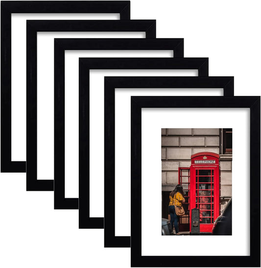 11x14 Picture Frame Set of 6, Display Pictures 8x10 with Mat or 11x14 Without Mat for Wall Mounting,Black