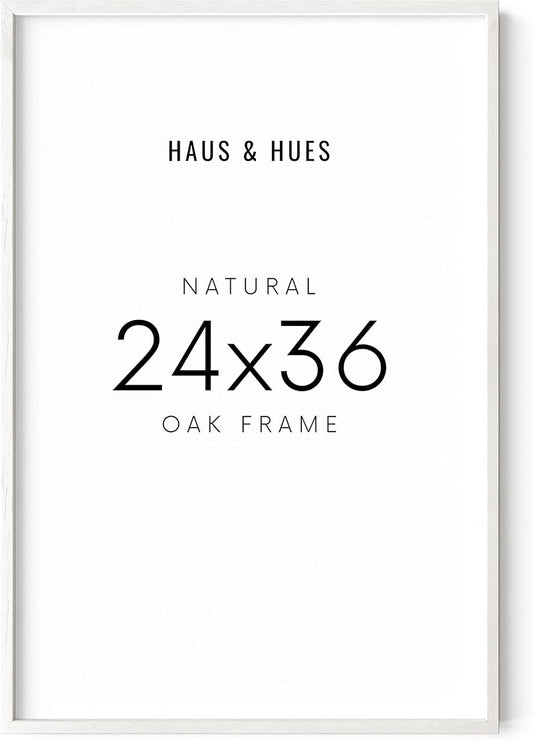 HAUS AND HUES 24 x 36 Poster Frame - Set of 1 24x36 White Poster Frame, Wooden Picture Frames, 24x36 Poster Frame White Poster Frames 24x36, Poster Frame 24x36 Frame White Frame (White Oak Frame)