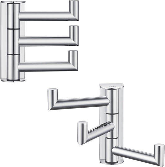 Angle Simple Swivel Towel Hooks for Bathroom, SUS 304 Stainless Steel Foldable 3 Arms Hand Towel Holder, Coat Wall Hooks, Polished Chrome, 2 Pack