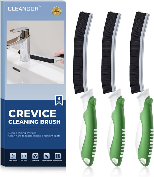 Crevice Cleaning Brushes, Scrub Brush for Hard to Reach Small Space, Home Essentials, Cleaning Supplies, Cleaning Tools for Household Use, Bathroom, Shower, Kitchen, Toilet, Window (3, Green)