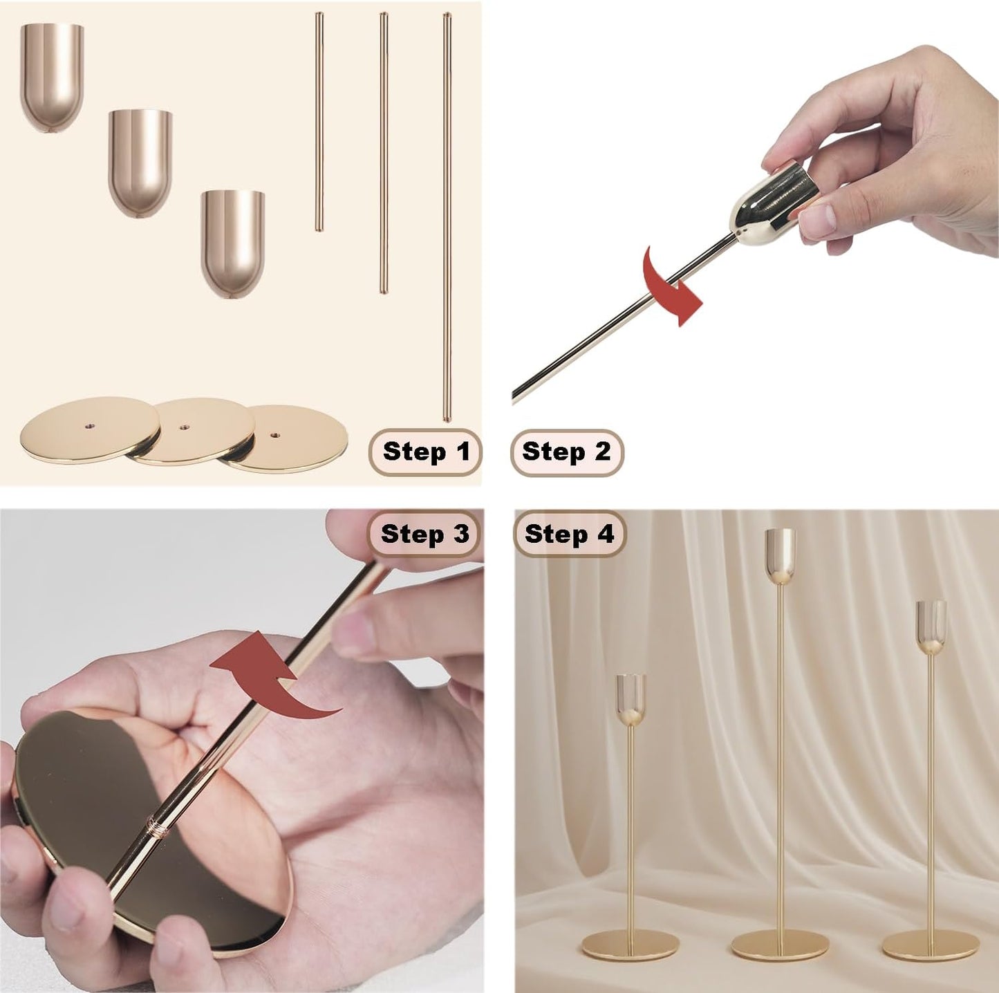 Gold Metal Candle Holder Set (18 pcs), Slim Taper & Pillar Candle Stands for Table Styling