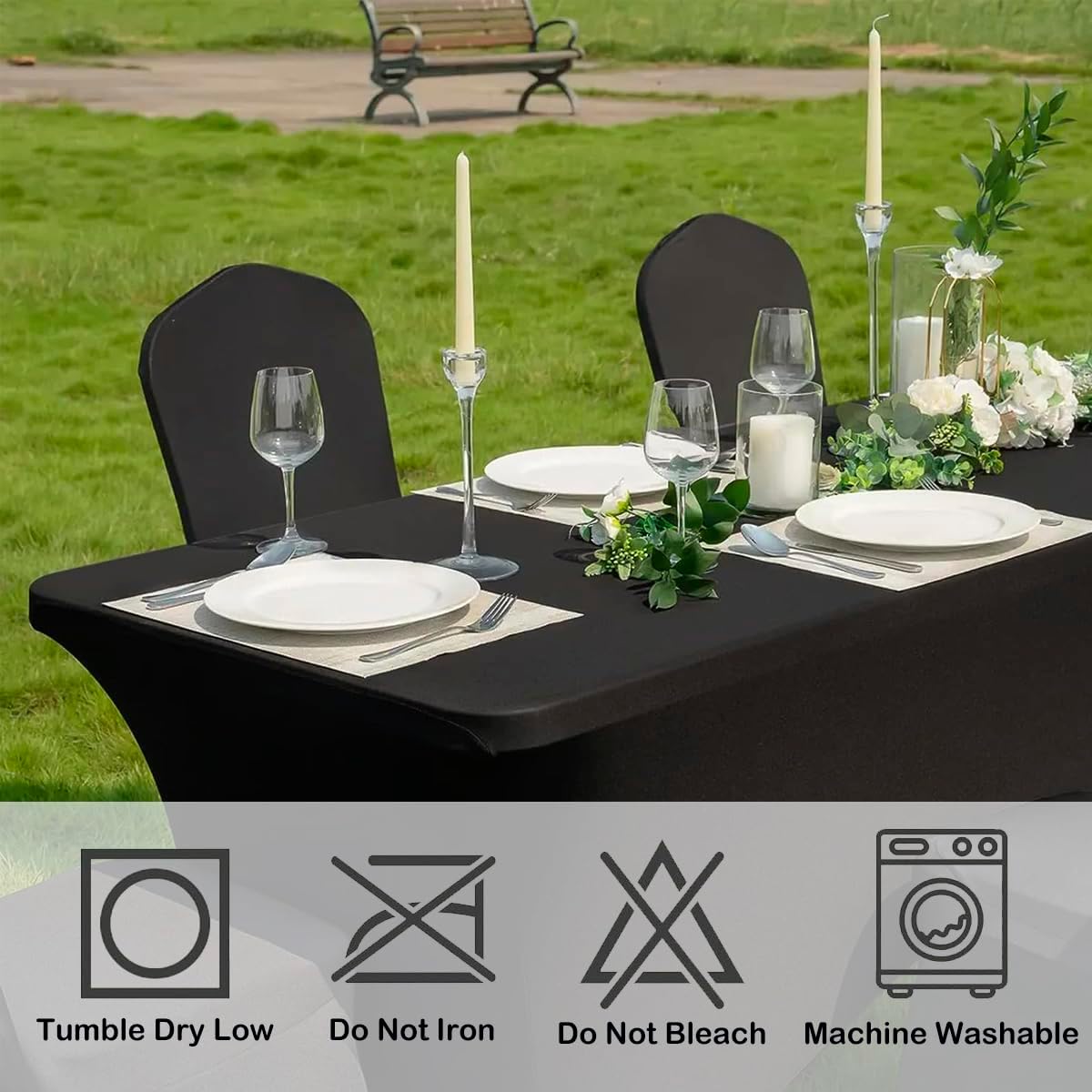 Craft And Party 6 Pack 8ft Black Spandex Tablecloth – Fitted Stretch Cover – Universal Fit for Folding Tables – Wrinkle-Free, Washable – Ideal for Parties, Weddings, Events