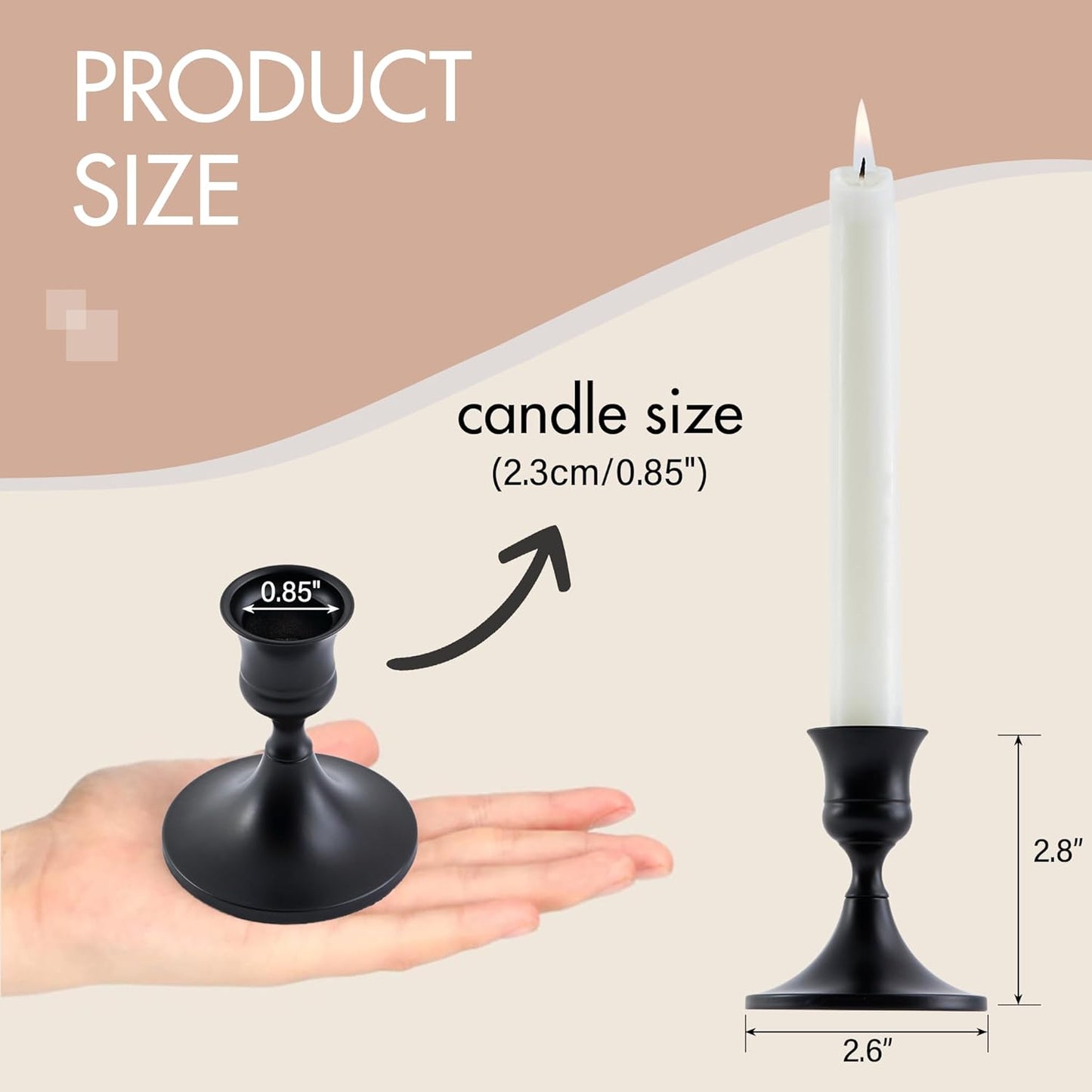 Black Taper Candle Holder Set, Vintage Metal Candlestick Holders for Table Décor (Black)
