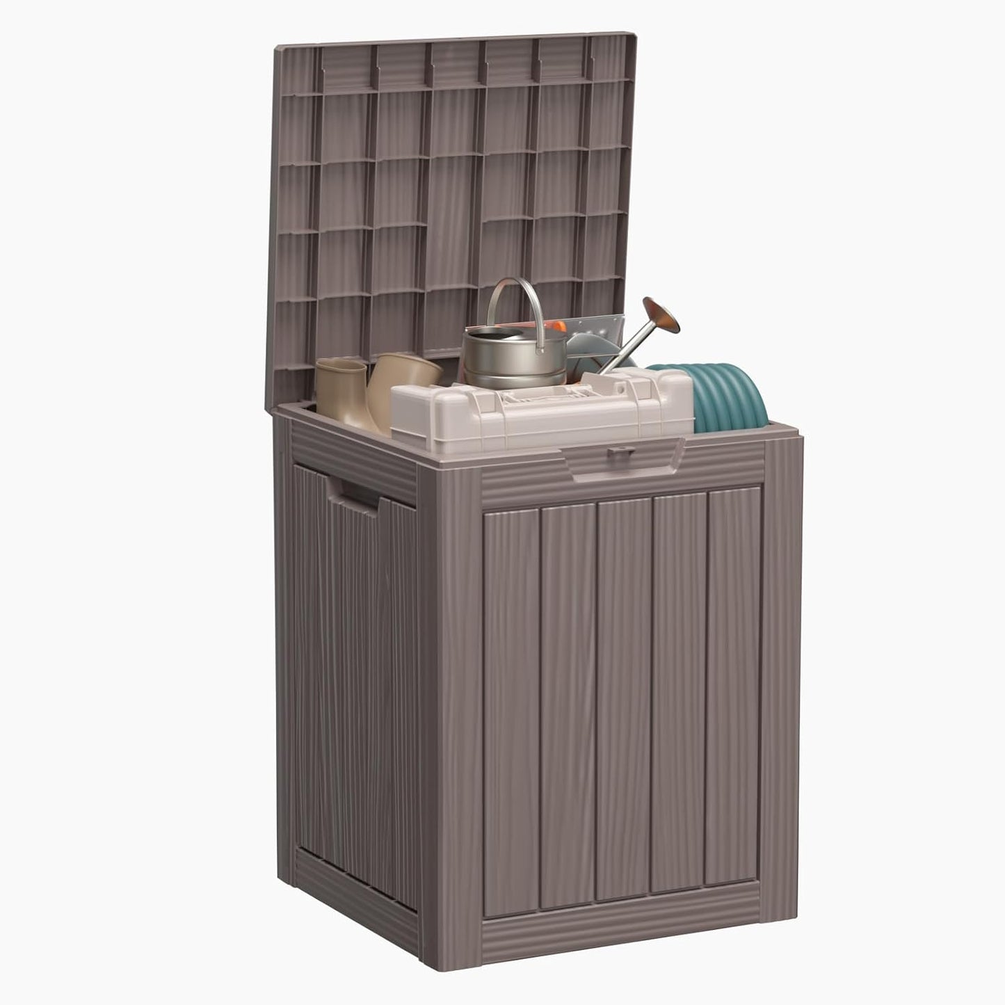 28 Gallon Resin Deck Box, Lockable Patio Outdoor Storage Box for Furniture, Garden Tools and Tools Storage, Waterproof Outside Storage Boxes - Grey
