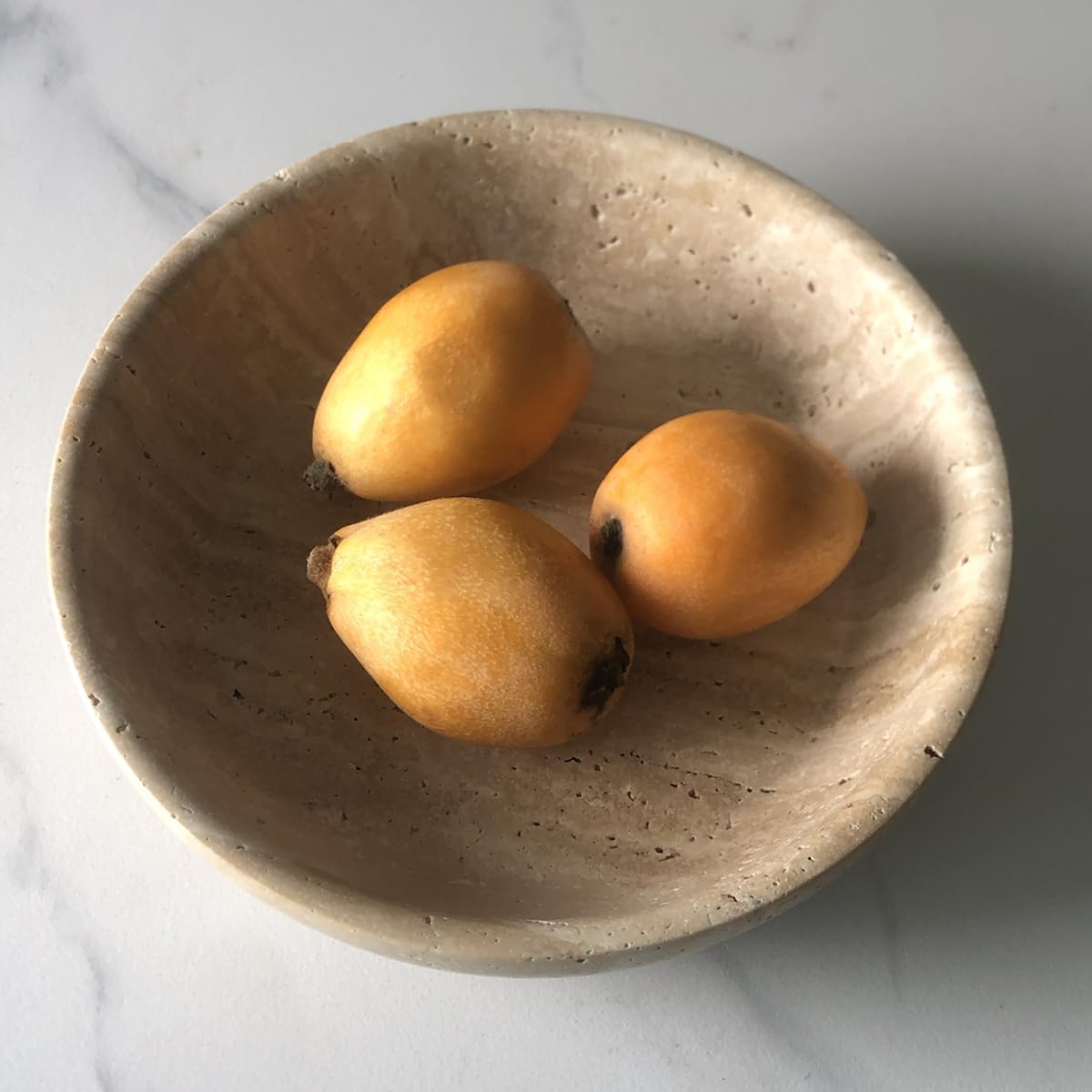 Large Travertine Decorative Bowl — Natural Stone Fruit Bowl for Coffee Table & Entryway Styling