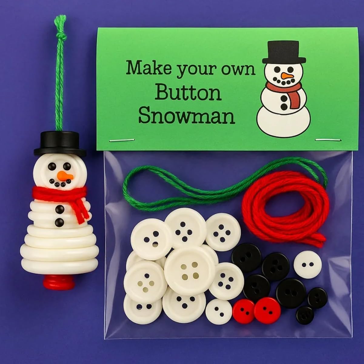 4pcs Button Christmas Tree Ornament Kits, Fun Holiday Decorations for All Ages, DIY Craft Buttons Kit with Christmas Snowman/Santa/Angel, Gifts for Xmas Tree Hanging Decorations (4PCS)