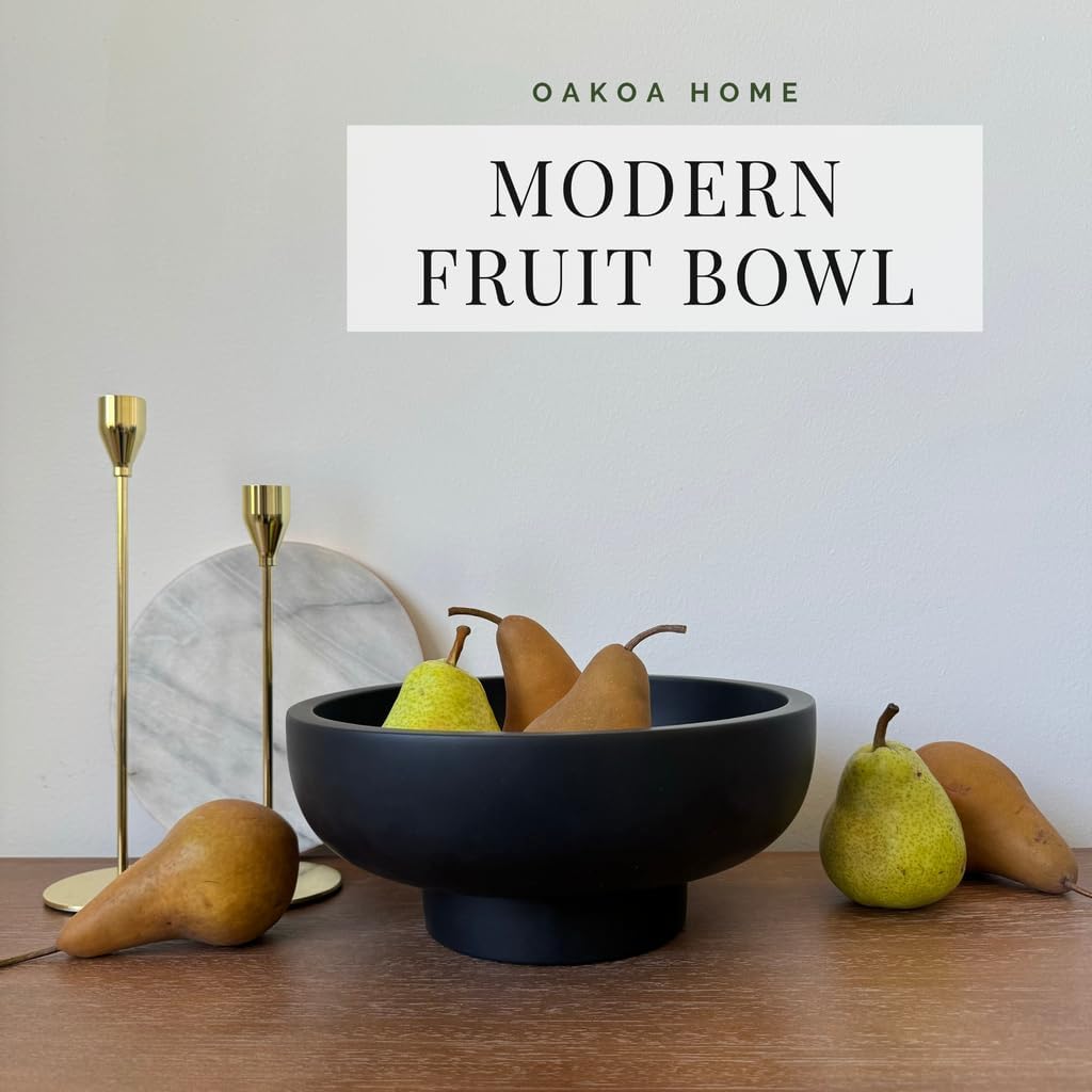 Black Concrete Pedestal Bowl — Modern Decorative Centerpiece for Coffee Table & Home Styling