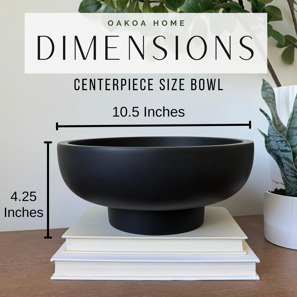 Black Concrete Pedestal Bowl — Modern Decorative Centerpiece for Coffee Table & Home Styling