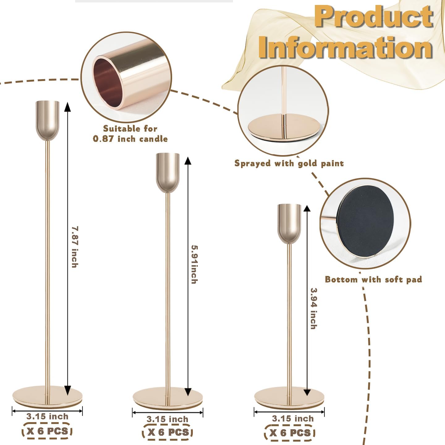 Gold Metal Candle Holder Set (18 pcs), Slim Taper & Pillar Candle Stands for Table Styling