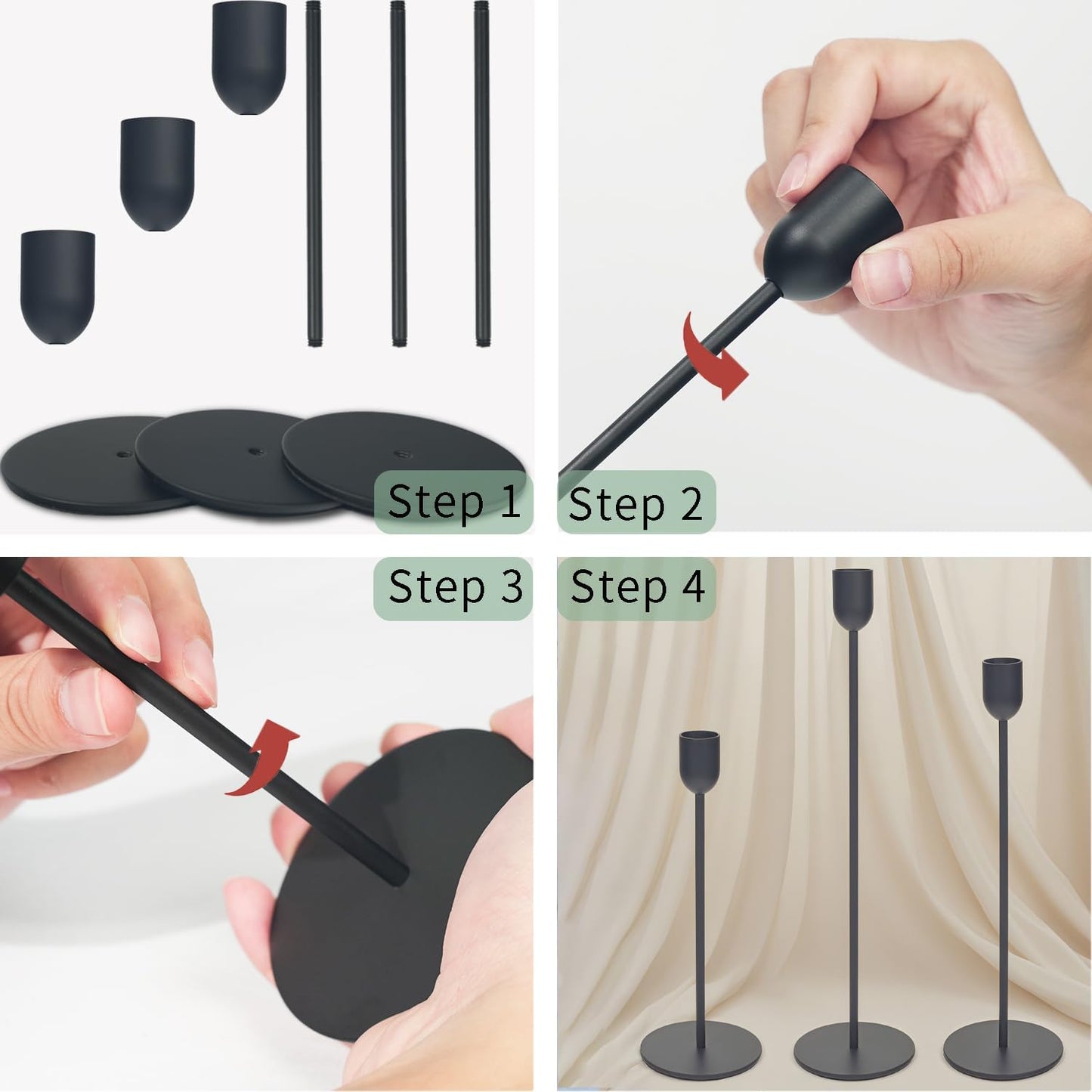 Matte Black Taper Candle Holders Set of 18 – Mixed Heights Metal Candle Stands