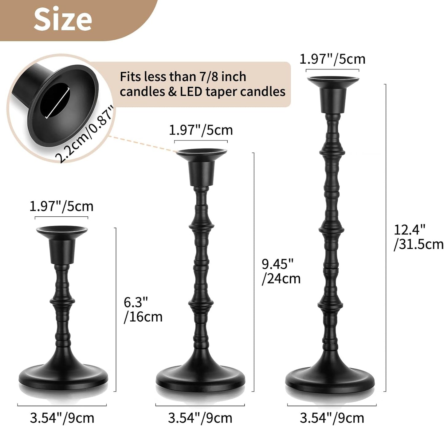 Black Candlestick Holders Taper Candle Holders Bulk 6 Pcs Antique Iron Metal Candle Sticks Holders Tall Candle Holder Matte Table Decor for Halloween Kwanzaa Easter Valentines Shabbat