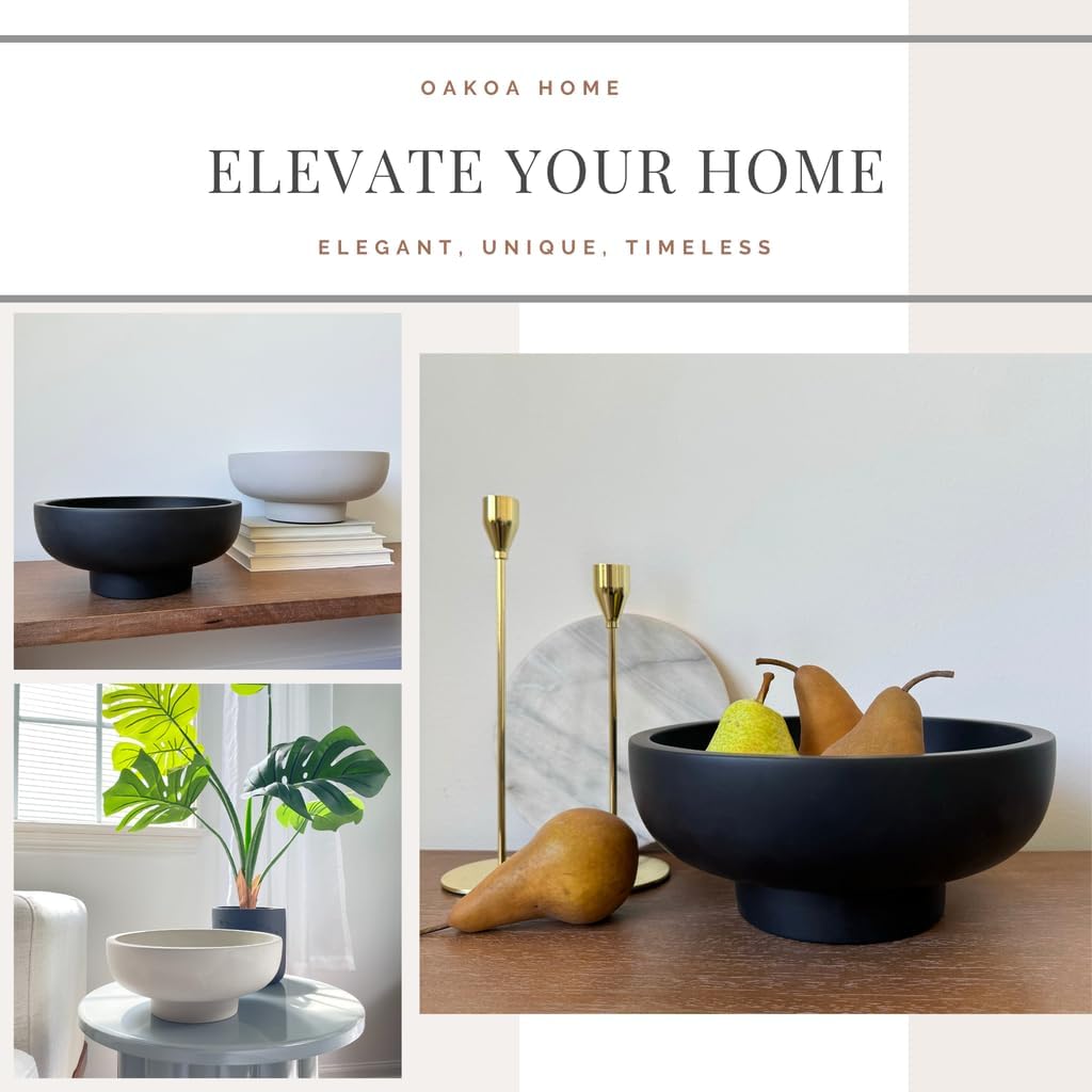 Black Concrete Pedestal Bowl — Modern Decorative Centerpiece for Coffee Table & Home Styling