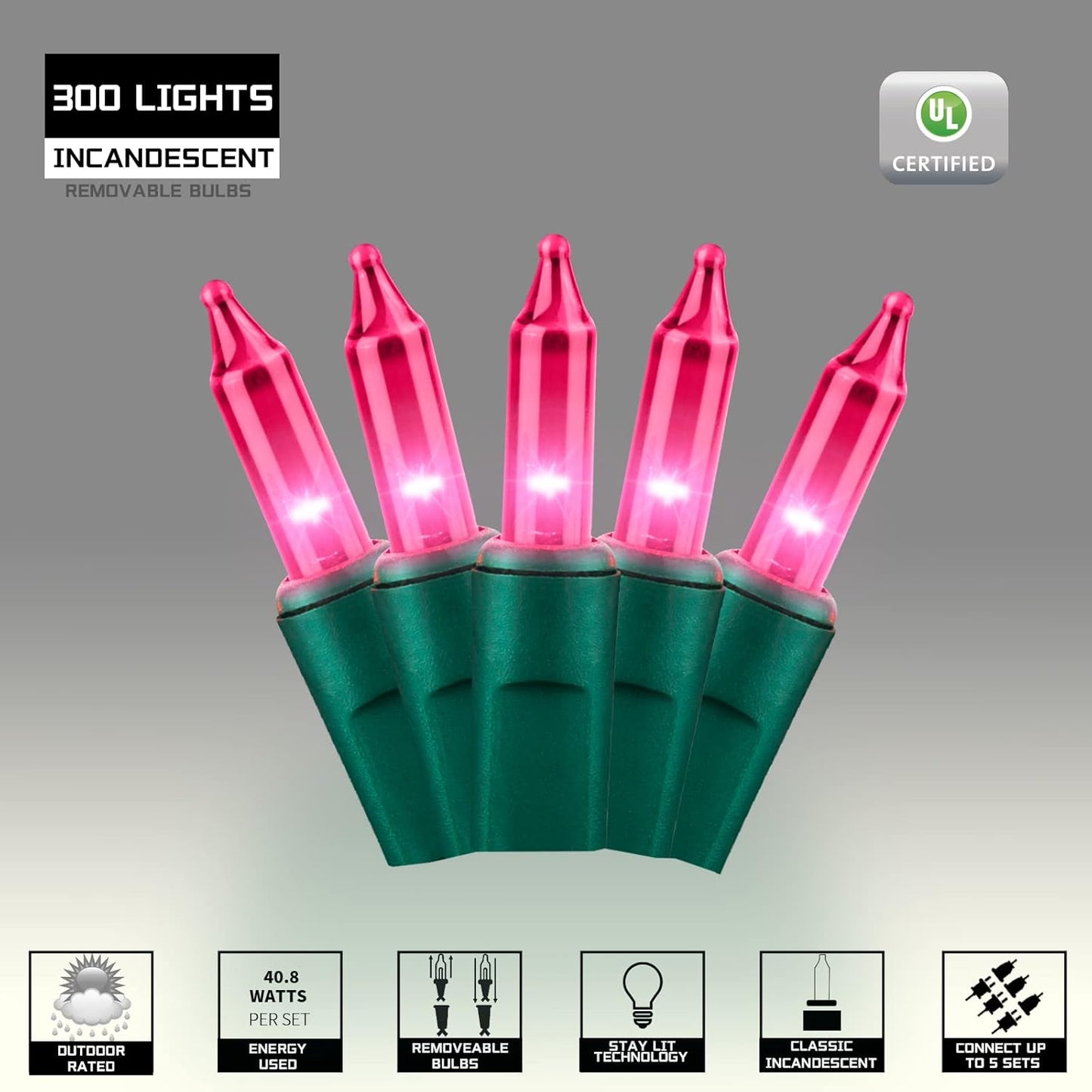300LIGHTS(2*150L) Pink Extra-Bright with End Connectors Christmas Decorative Lights 19.44m UL Certified Mini String Light Set Waterproof for Home Garden Holiday Tree Party Patio Decor Wedding