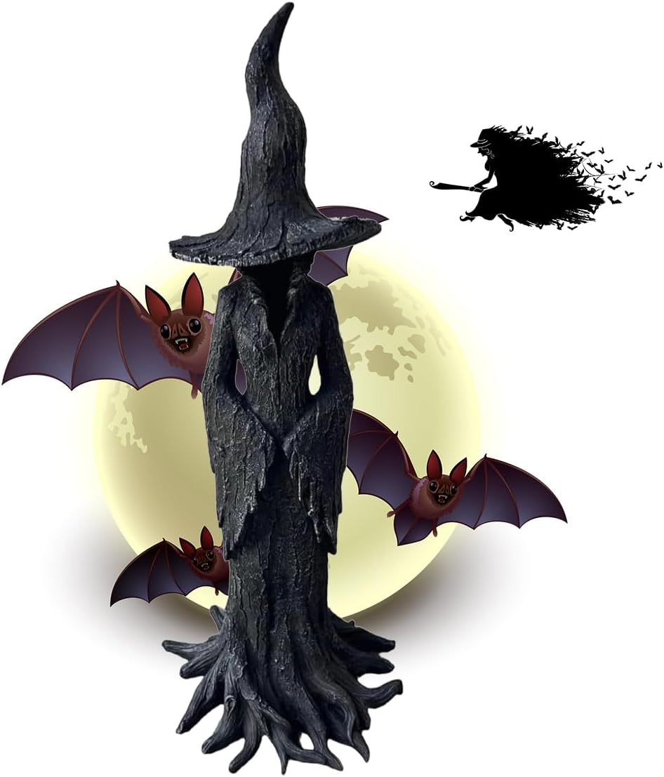 Cracker Barrel Witch Statue,Gothic Witch Statue,Resin Statue, Halloween Decorations Indoor Ornament Figurine (11.8in)