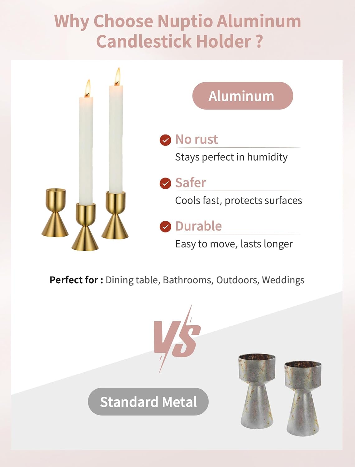 Candle Stick Candle Holder: Set of 4 Gold Aluminium Candlestick Holders - Brass Taper Candleholder for Fall Thanksgiving Christmas Table Fireplace Decoration